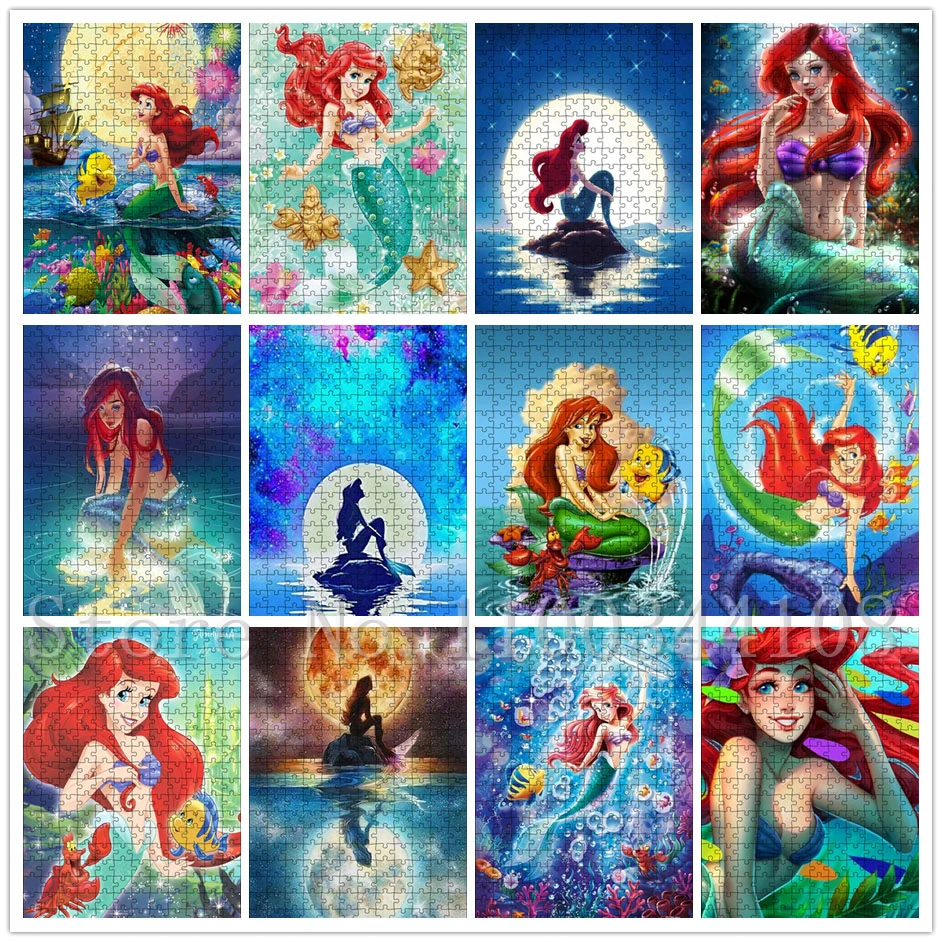 

The Little Mermaid Puzzles for Adults Creative Decompress Toys Disney Princess Ariel Jigsaw Puzzles Children's Education Gifts