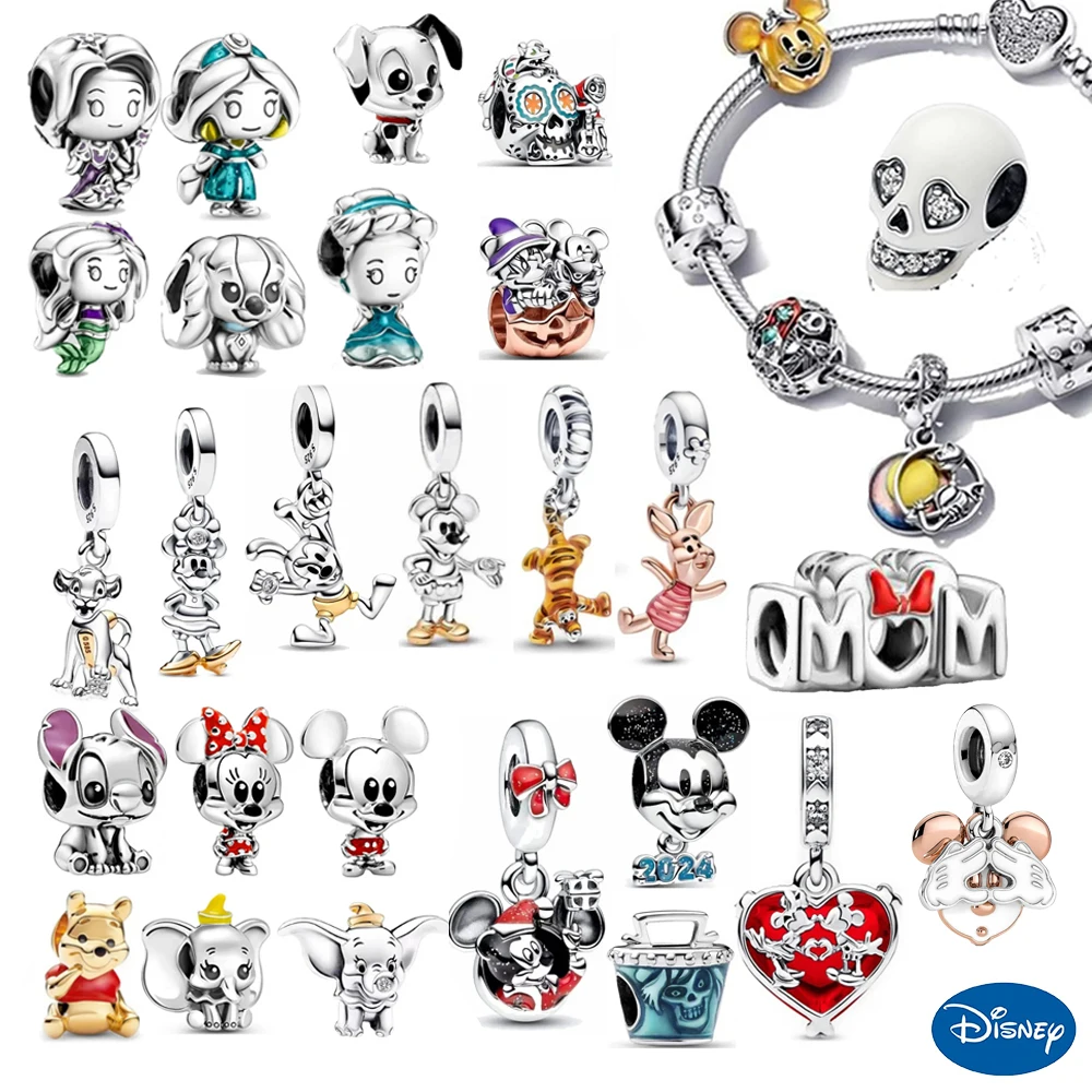 

Disney 100th Halloween 925 Silver Princess Pumpkin Cart Mickey Minnie Spider man Dumbo Charm Stitch Beads Bracelets DIY Jewelry