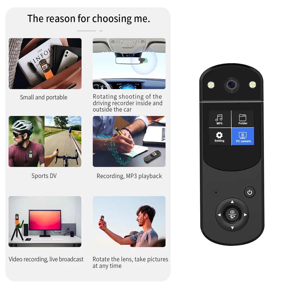 1080P HD Portable Action Camera Rotatable Lens with MP3 Playback Screen Flashbulb Sport Video Recorder Taking Photo Mini Camera