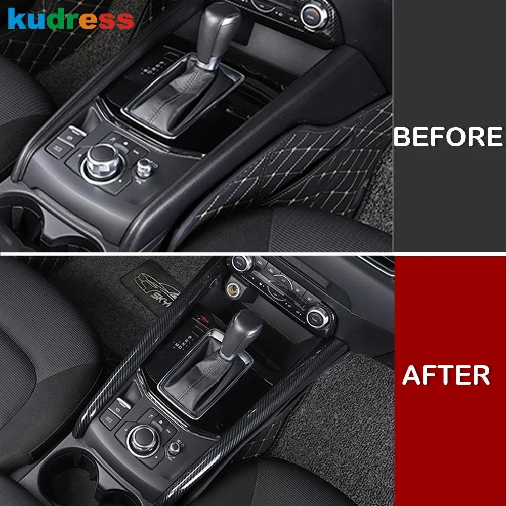 For Mazda CX-5 CX5 KF 2017-2022 2023 2024 Carbon Car Center Console Gear Shift Box Cover Trim Molding Strip Interior Accessories