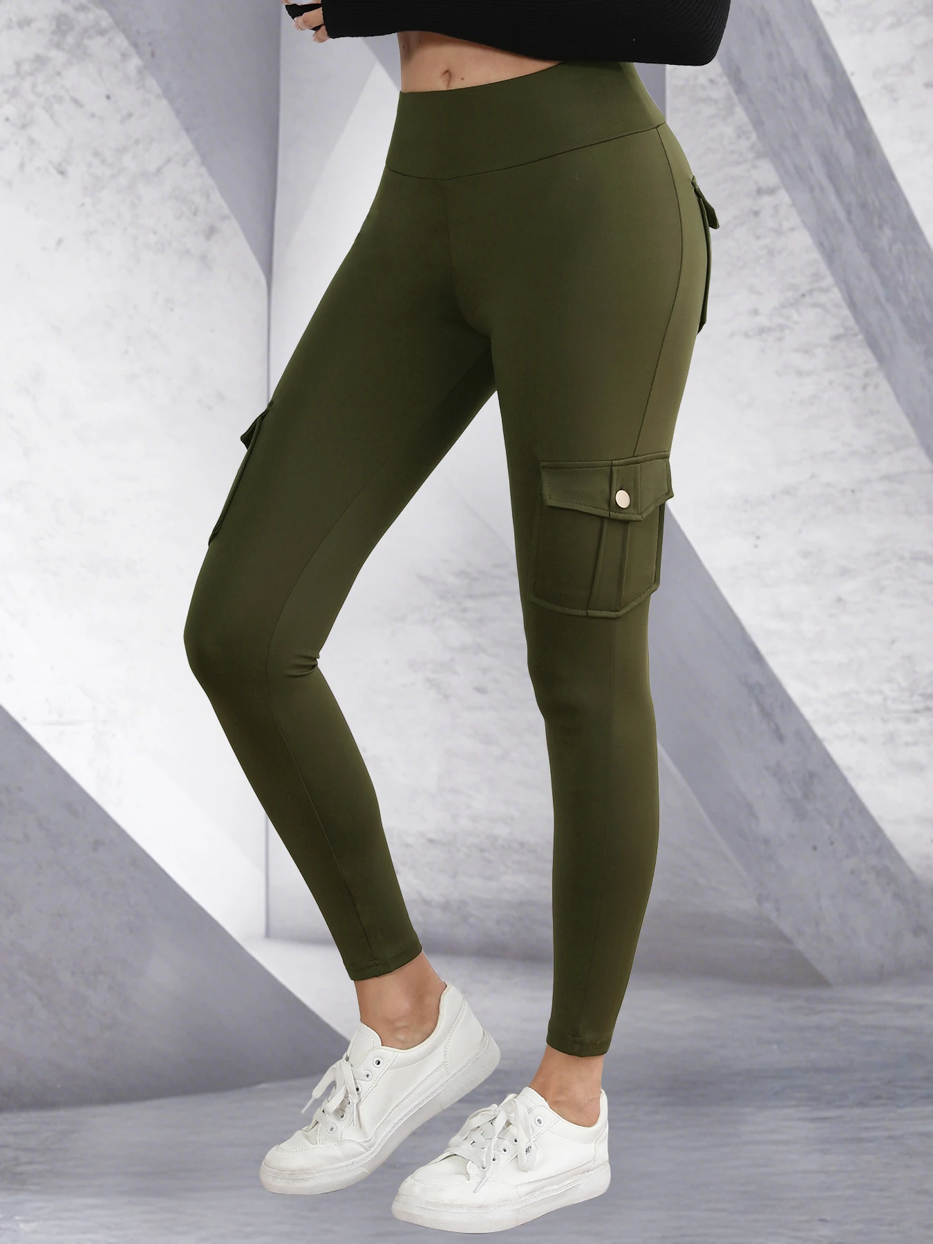 النساء جيوب البضائع طماق الإناث الورك رفع عالية الخصر موضة سراويل رياضية نحيل تمتد في الهواء الطلق سليم الرياضة طماق