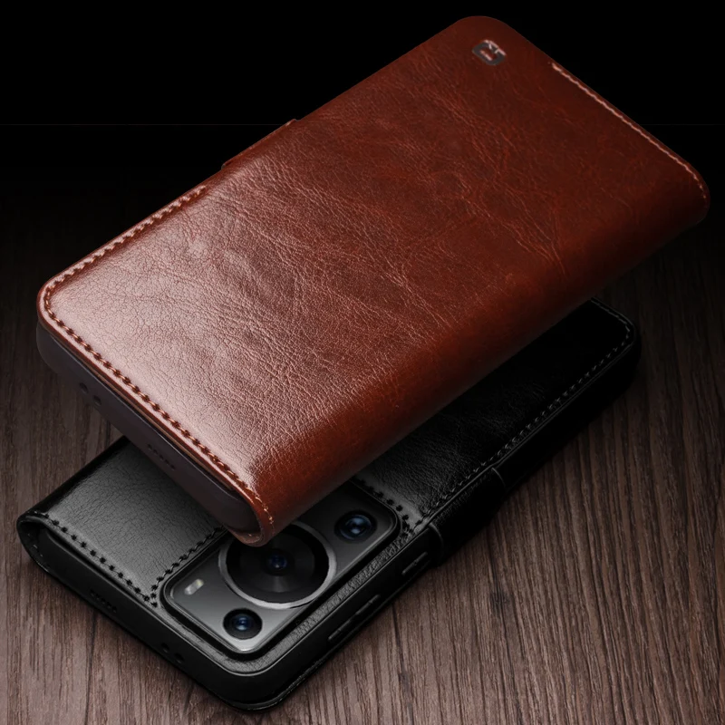 Qialino Genuine Leather Flip Phone Cases For Huawei Ascend P60 Pura70 Puar 70 Pro Handmade Phone Cover With Card Slots Case