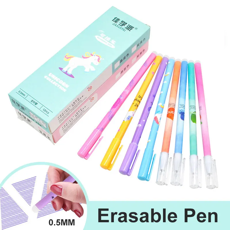 

12pcs/box Kawaii Fruit Zodiac Unicorn Erasable Pen 0.5mm Blue Black Refills Washable Handle for School Office Stationery