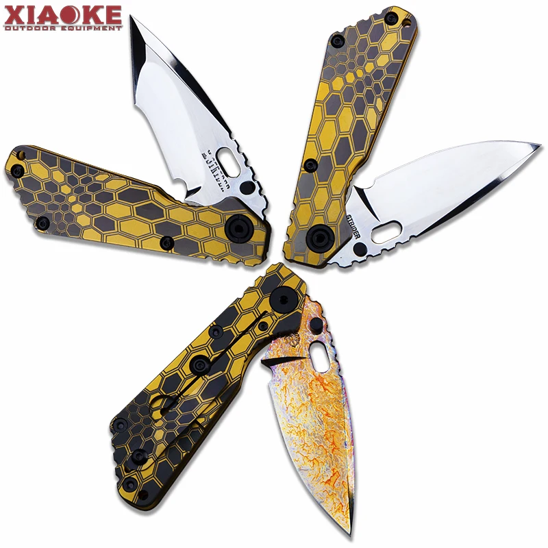 TC4 Titanium M390 Steel Mirror Polish Folding Knife, Anodized Camping Survival EDC Tool, Collection Gift Pocket Knife