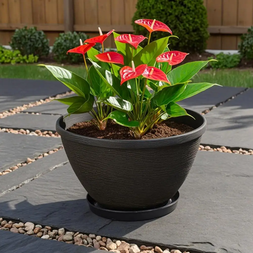 Planter with Saucer Tray Resin Flowerpot Vintage Resin Flower Planters with Drainage Hole Saucer Lightweight Indoor Outdoor