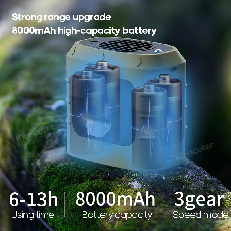 Ventilador portátil de 8000mAh para exteriores, dispositivo multifuncional para acampar, sin aspas, con iluminación LED de garantía