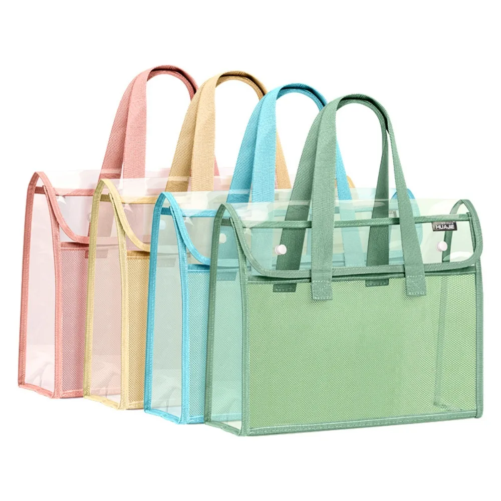 PVC Transparent File Bag Multifunctional Large Capacity Document Bag Portable Transparent Test Handbag School Office Supplies