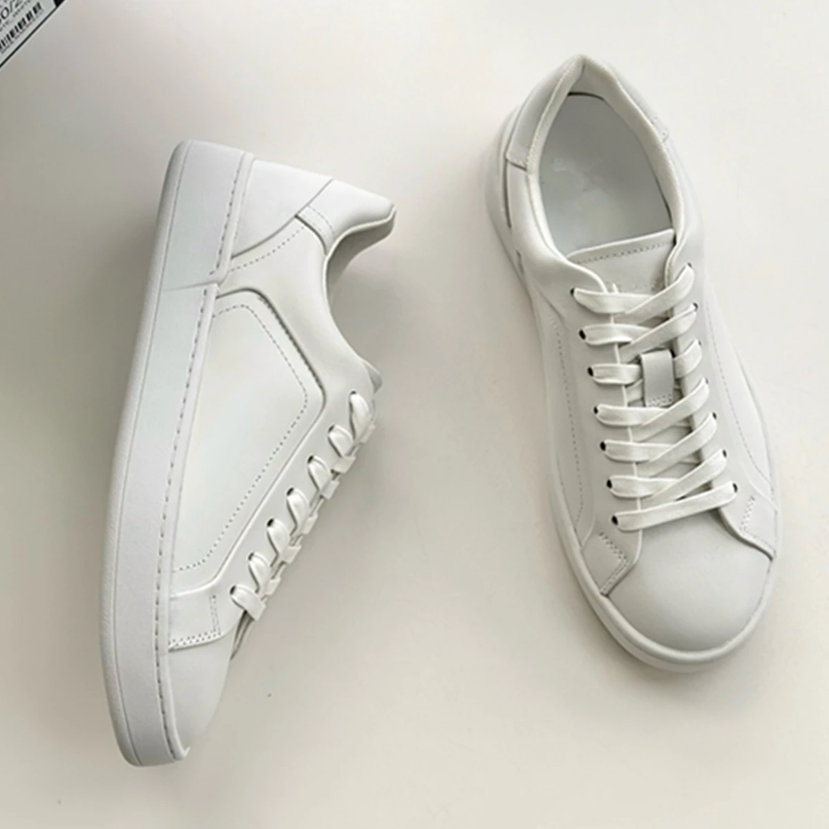 Jenny & strive-Baskets minimalistes en cuir de vachette blanc pour femmes, chaussures plates canisées, chaussures décontractées