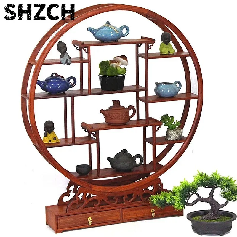 Solid Wood Multi-Compartment Storage Shelf, Vintage Display Rack for Modern Minimalist Living Room Tea & Decor