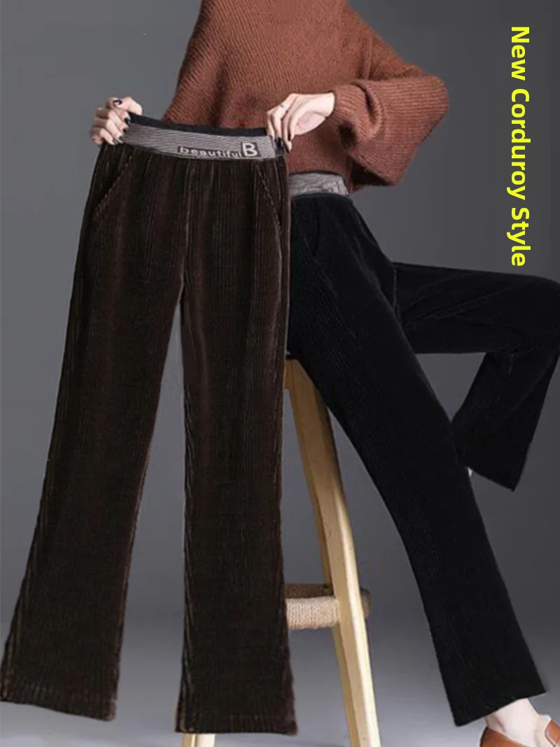 

Вельветовые прямые брюки, женские осенне-зимние свободные утягивающие повседневные брюки с высокой талией на подкладке Fce