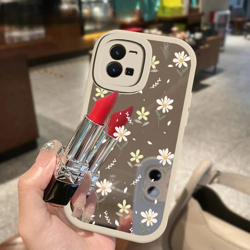 Case For Vivo Y27 4G 5G Y33T Y33S Y35 Y36 Y27S Y28S Y30 Y30i Y31 2021 Flower Soft Shockproof Silicone Mirror Makeup Girly Cover
