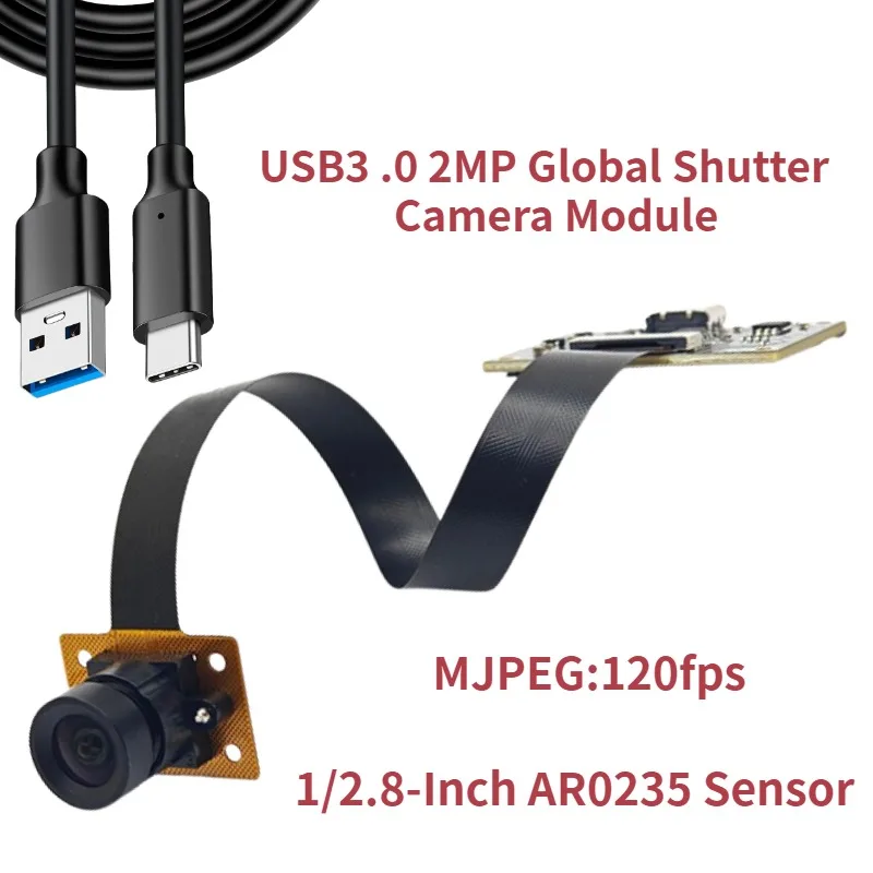 USB3.0 2MP AR0235 Camera Module Global Shutter 1080P 120FPS Type-C Fixed Focus M12 UVC Industrial Camera for Robot Vision