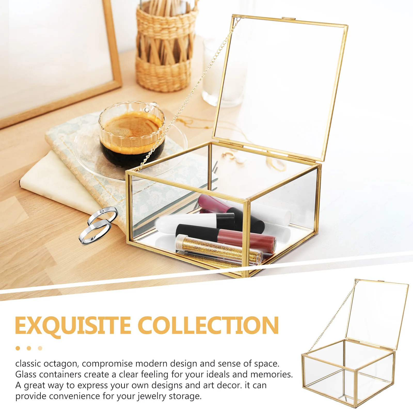 

Нежный органайзер для ювелирных изделий, стеклянный футляр для ювелирных изделий, прочный материал из сплава для домашнего комода, аккуратная стеклянная прозрачная коробка для хранения
