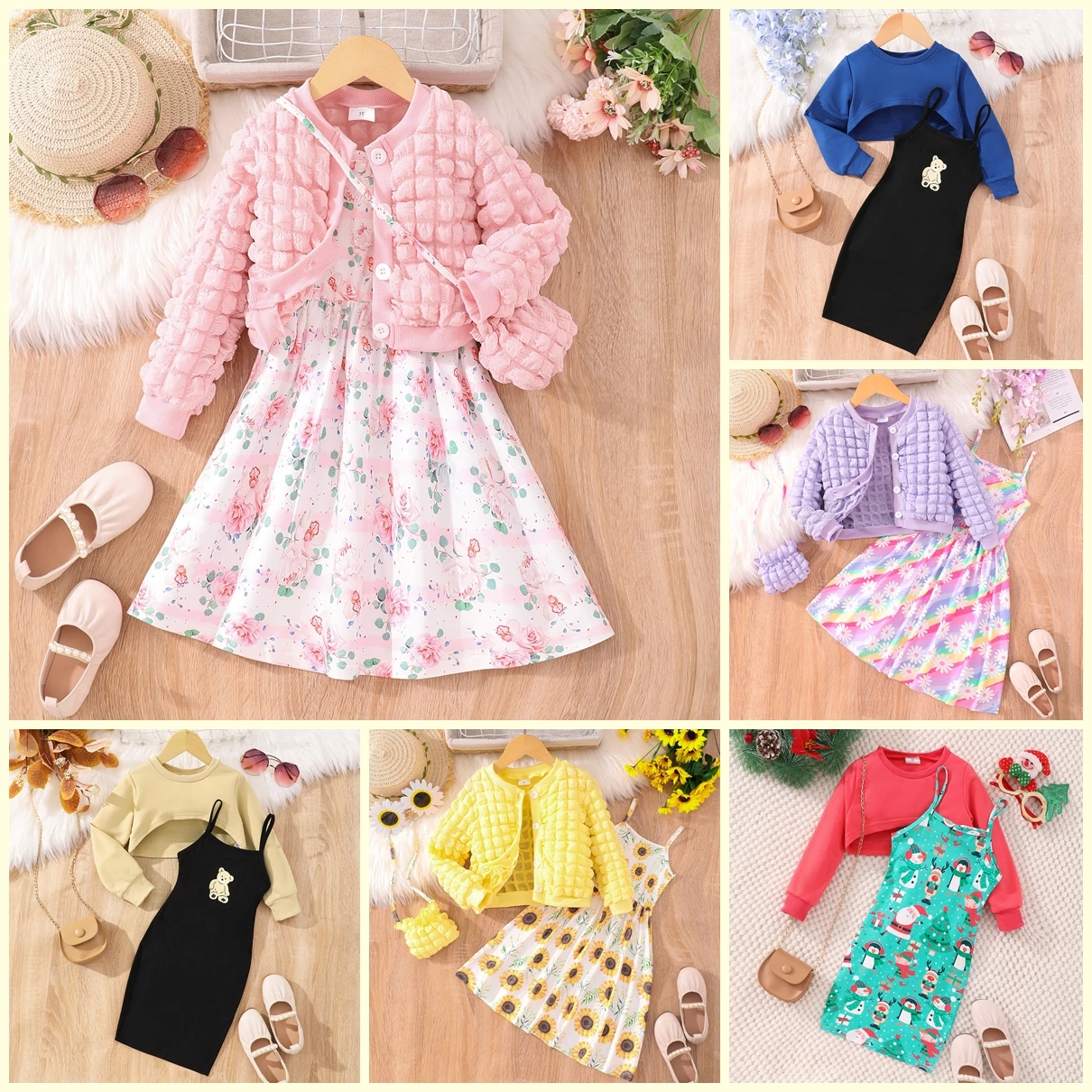 【Ready Stock】Dress Kids Girl Clothes Set Fashion Autumn Winter Long Sleeve Shirt + Dress 2PCS Children Clothes 3 4 5 6 7 Years