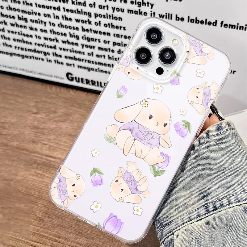 Painted Purple Tulip Rabbit phone case For iPhone 11 12 13 14 15 16 pro max