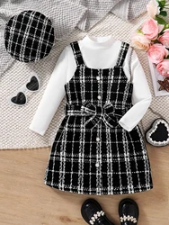 New children's spring and autumn ceremonial dress girls' high neck spring wear outdoor leisure wear plaid hat stylish Versatile
