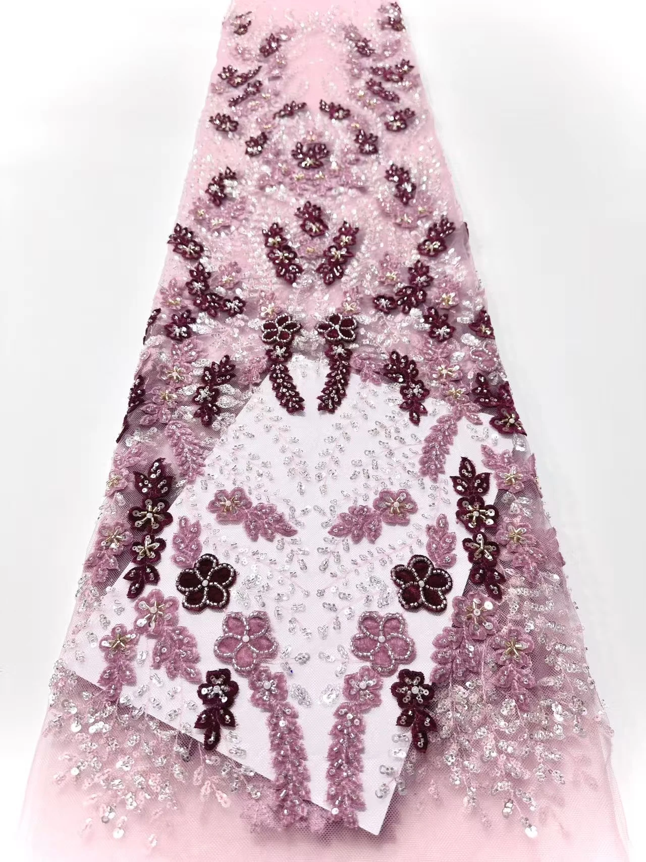 2025 Luxury African Lace Fabric 5Yards Velvet Lace Beaded Tulle Lace Fabric Embroidered Nigerian Fabric for Wedding Dress CC1673