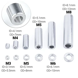 10Pcs/lot Aluminum Round Spacers M3 M4 M5 M6 M8 Precise Flat Washer Bushing Gasket Spacer Sleeve Unthreaded Aluminum Standoffs