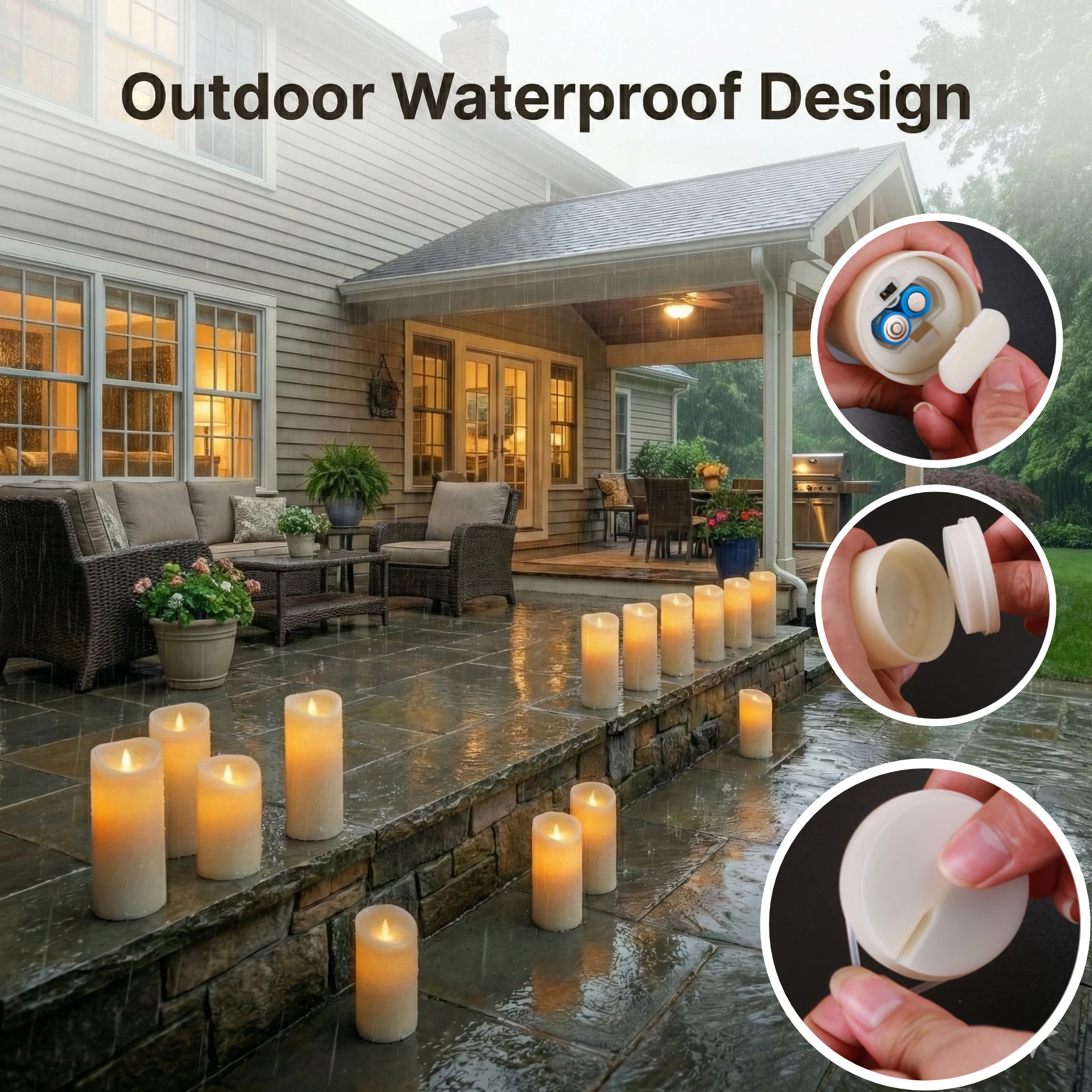 Waterproof Flameless Candles 12PC LED Candles with 2 Timer Remote Flickering Outdoor Candle for Bathroom Patio Garden Home Decor