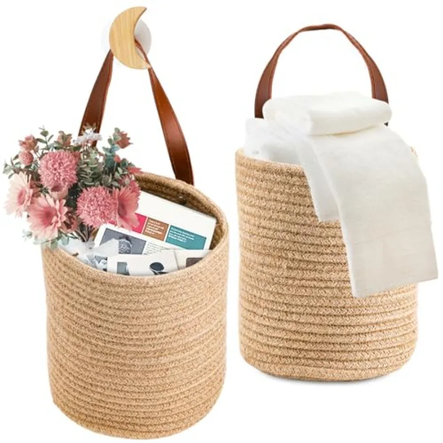 

Set of 2 Jute Hanging Basket 7.8 x 6.7 Small Wall Hanging Planter Baskets for Indoor or Outdoor Use Natural Jute Woven Storage