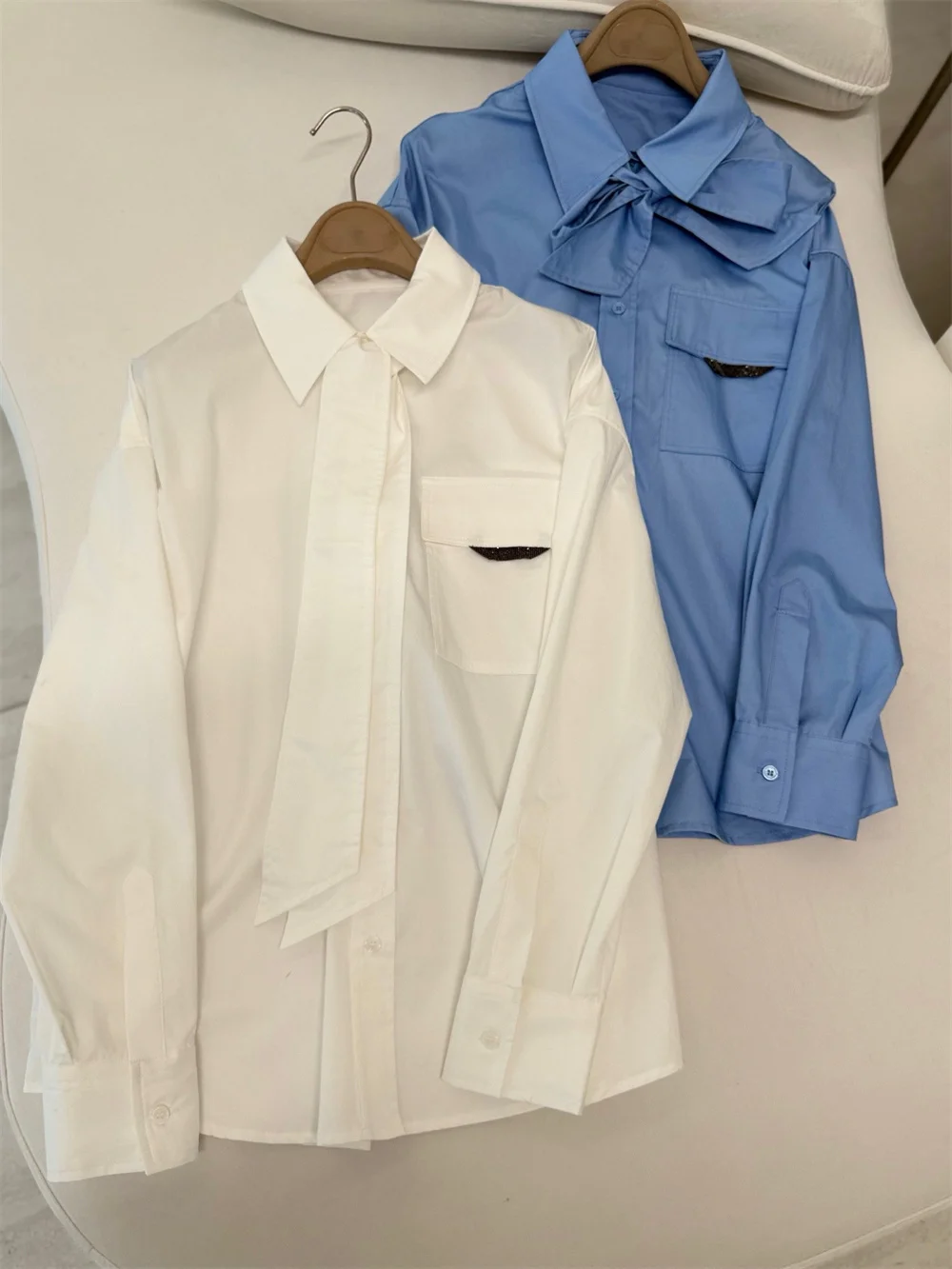 

Lapel Beaded Shirt Fashionable Versatile Loose Casual Top for Women