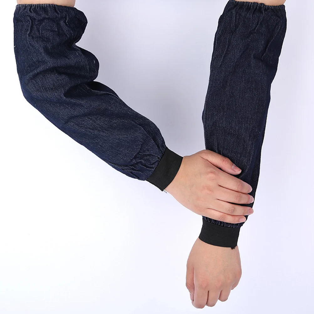 

5pcs Denim Arm Sleeves Waterproof Oil Resistant Washable Reusable Elastic For Office Hairdressing Protective