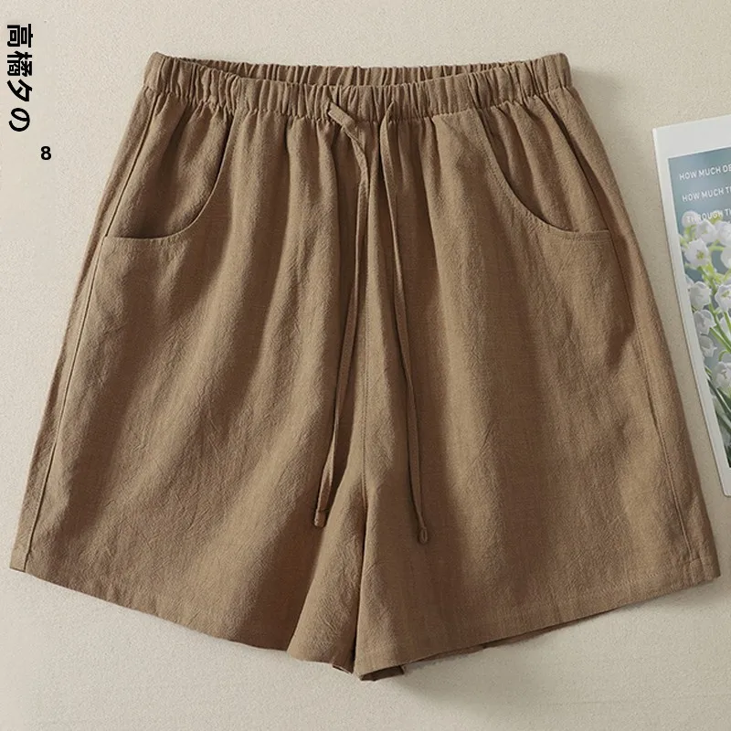 High Waist Wide Leg Short Pants Women's Summer Outdoor Sports Thin Casual Loose Straight Tube Pants Breathable Cotton Material