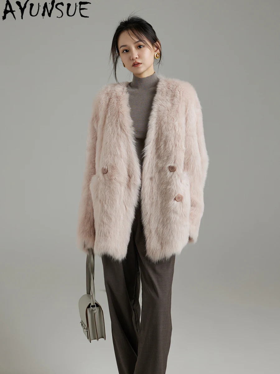 AYUNSUE Natürlicher Schaffell-Pelzmantel für Damen, mittellang, echte Lederjacke, Winterjacken, 2025, Luxuskleidung, weiblich, Servies Sieravera