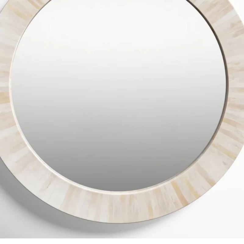 Luxury White Mother of Pearl  Wall Mirror Handmade Shell Frame Lightweight Eco-friendly Elegant Interior Decoration Art
