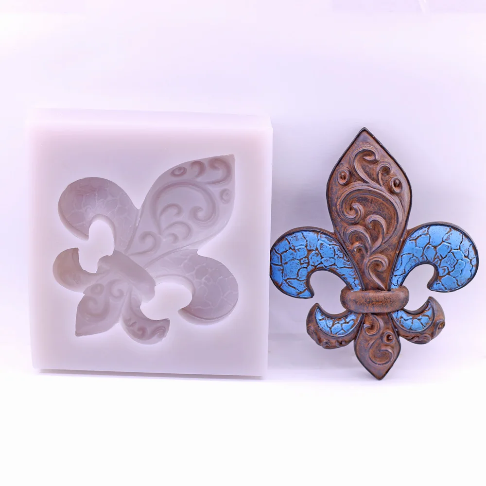 Fleur De Lis Silicone Mold Chocolate Sugarcraft Mould DIY Resin Clay Plaster Art European Royal Large Lily Flower Symbol