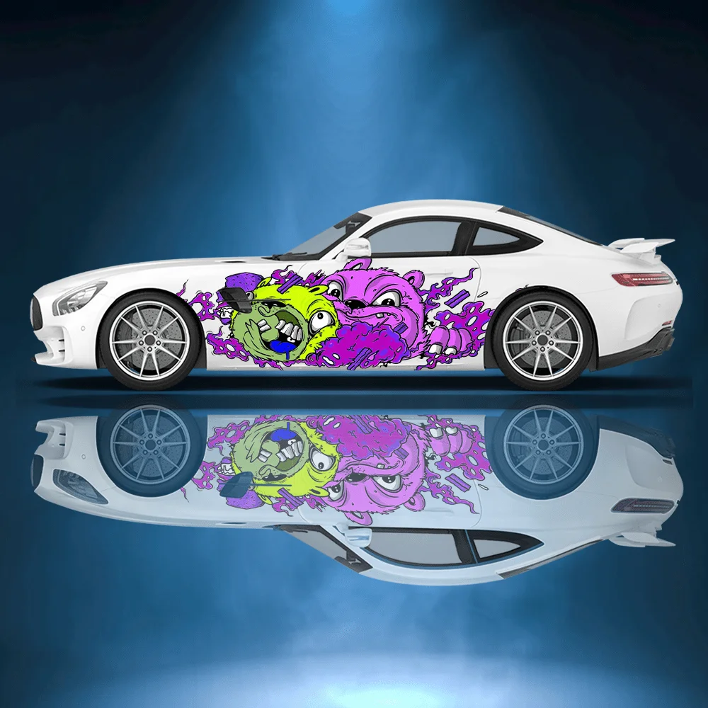 

Cartoon Bear Flame Graffiti Car Vinyl Wraps Decal Self-adhesive PVC Sticker Suitable for Trucks SUV Decor Auto Accessories Gift