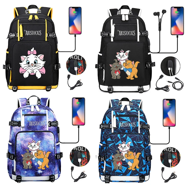 

Disney The Aristocats Marie Cat Men's Women's Backpack Girls Boys Laptop Bag Multifunction USB Charging Travel Backpacks