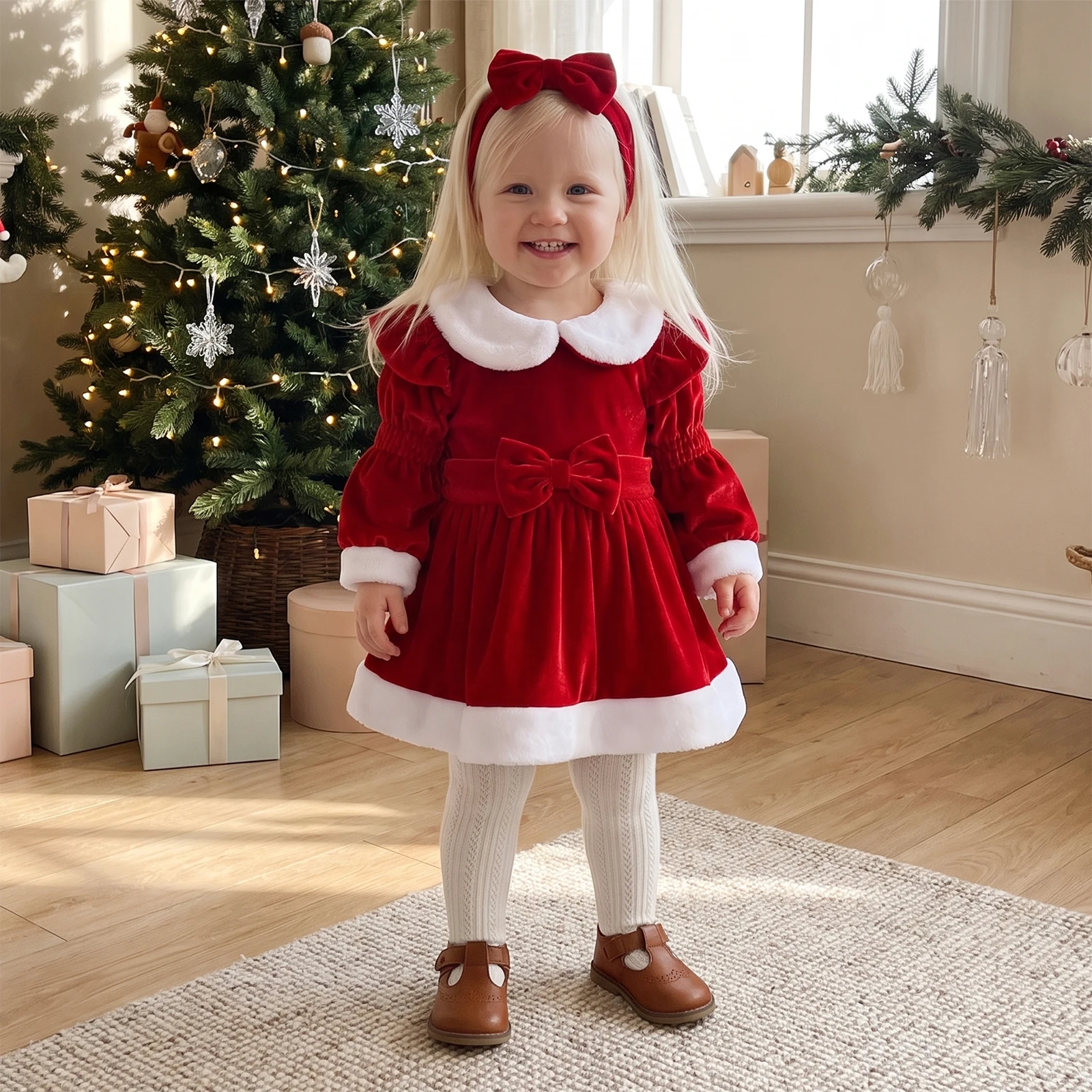 My First Christmas Baby Girl Outfit Newborn Velvet Santa Cute Red Christmas Dress Romper Xmas Clothes