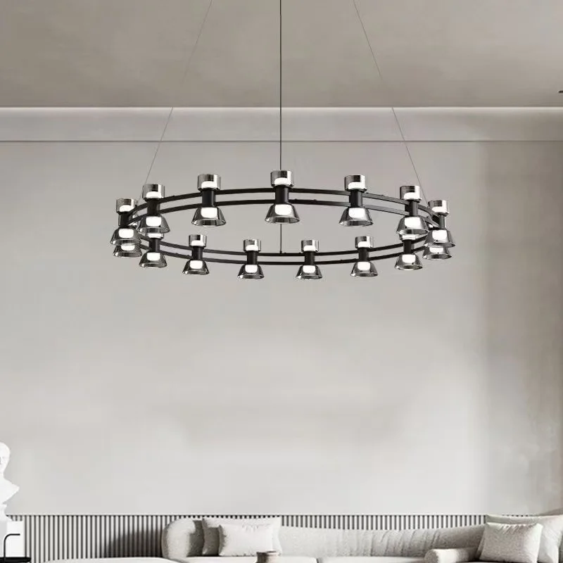 Italian Minimalist Living Room Chandelier Creative Glass Ring Restaurant Bedroom Lamp Long Strip Restaurant Bar Glass Lamp