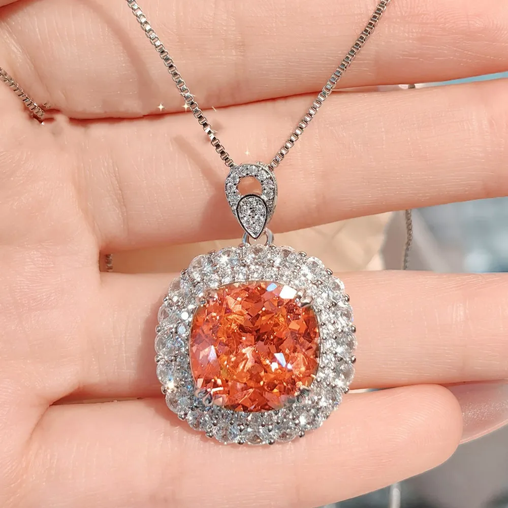 

Морганские большие сверкающие драгоценные камни Padparadscha, бриллианты, кулон, ожерелья для женщин, белое золото, серебро 925, комплекты ювелирных изделий, подарки для вечеринок