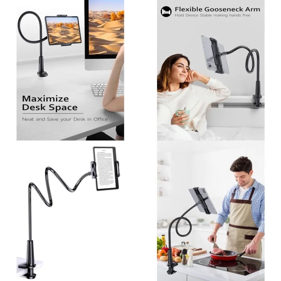 

Gooseneck KindleTablet Holder for Bed Hands-Free Reading on Bed Headboard for iPad, Kindle, and Switch, Flexible 30in Al-Mg All