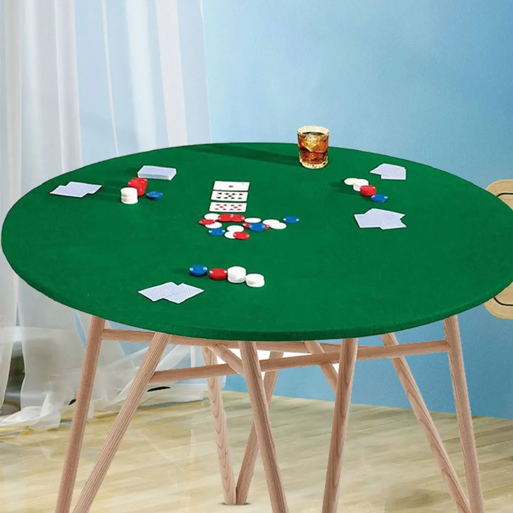 Felt Poker Table Cover Round Fitted 36-48in Stretch Fit Green Felt Card Table Cover Table Cloth Protector for Mah JongPoker