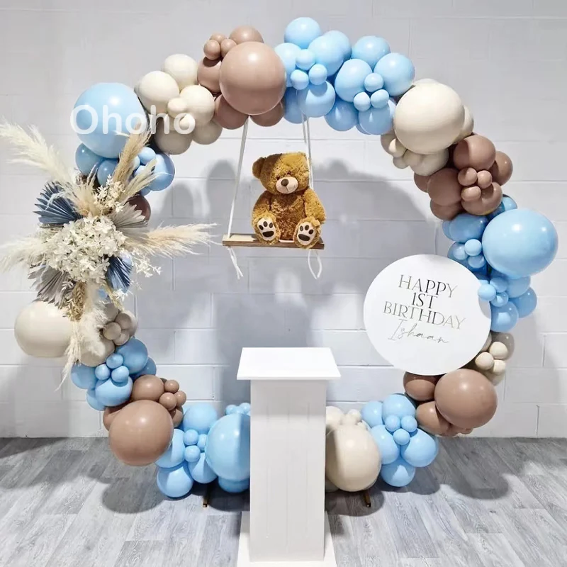 Brown Beige Blue Balloons Garland Arch Kit Kids Boy 1st Birthday Balloon Set Baby Shower Decoration Baptism Party Christening