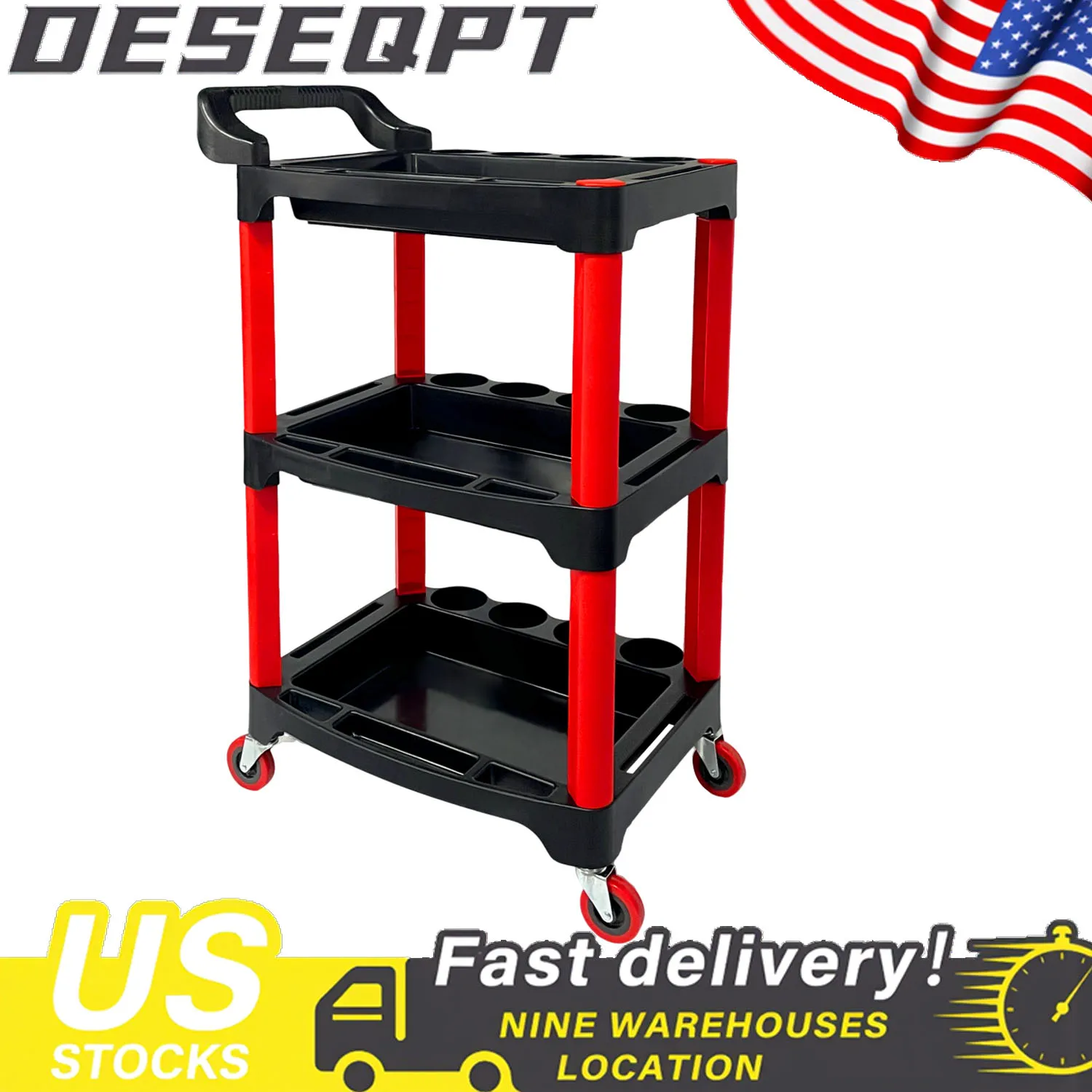 

3-Layer Car Repair Tool Storage Cart with Wheels Beauty Tool Storage Cart Multifunctional Movable Mechanical Workshop Trolley