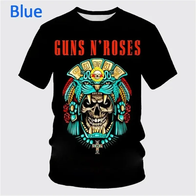 Nieuwe Zomer Geweren Rock Band 3d Print T-Shirt Heren Korte Mouw Leuke Hiphop Unisex Casual Mode Sport T-Shirt Punk Tops