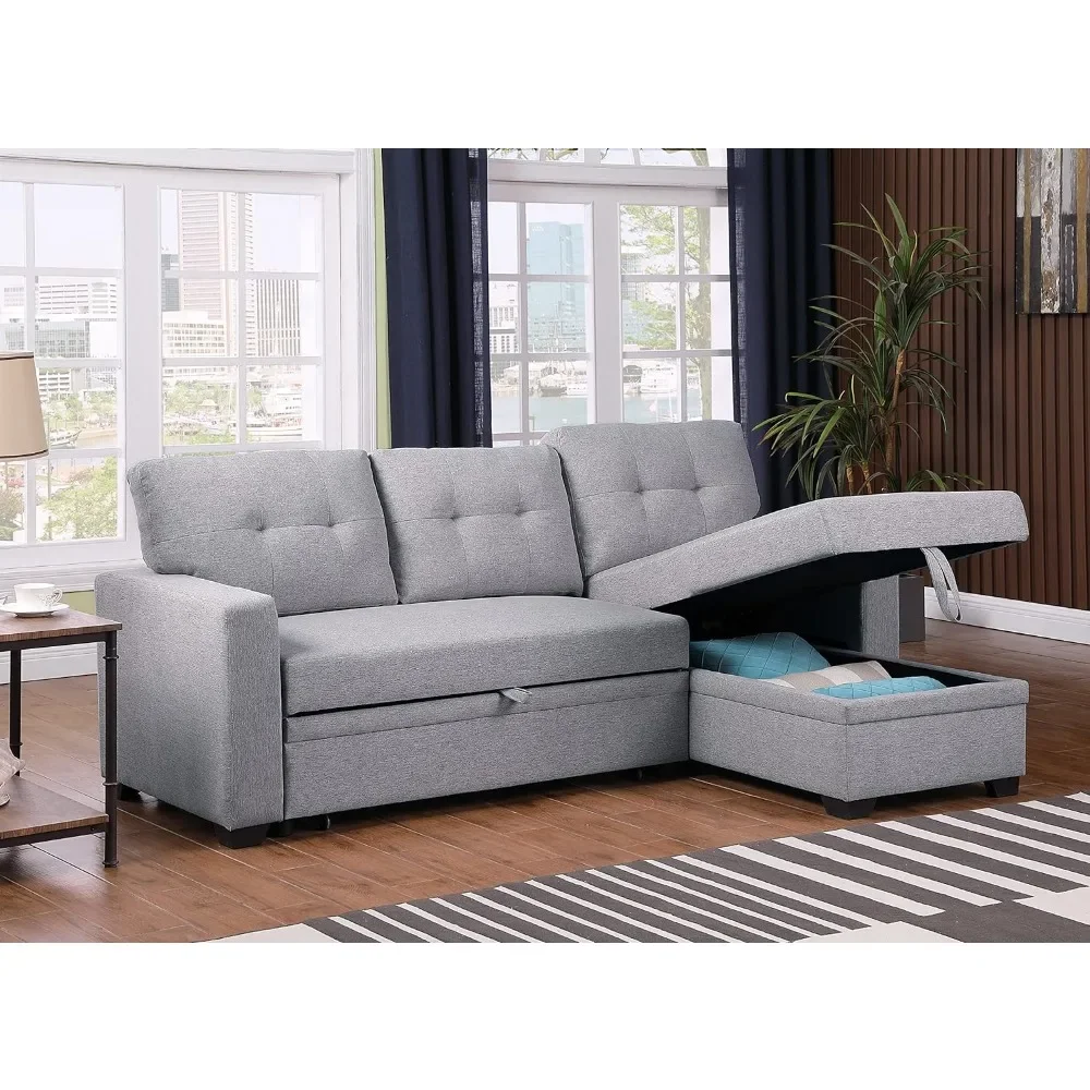 Sofá seccional convertible en forma de L con almacenamiento, chaise longue, cama extraíble, sofá reversible para salas de estar y apartamentos