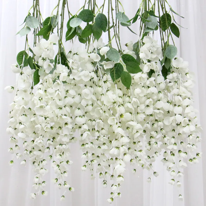 

Elegant 6 Forks Artificial Flower String Hanging Wisteria Ivy Garland For Wedding DIY Decoration Home Table Ornament 100Pcs