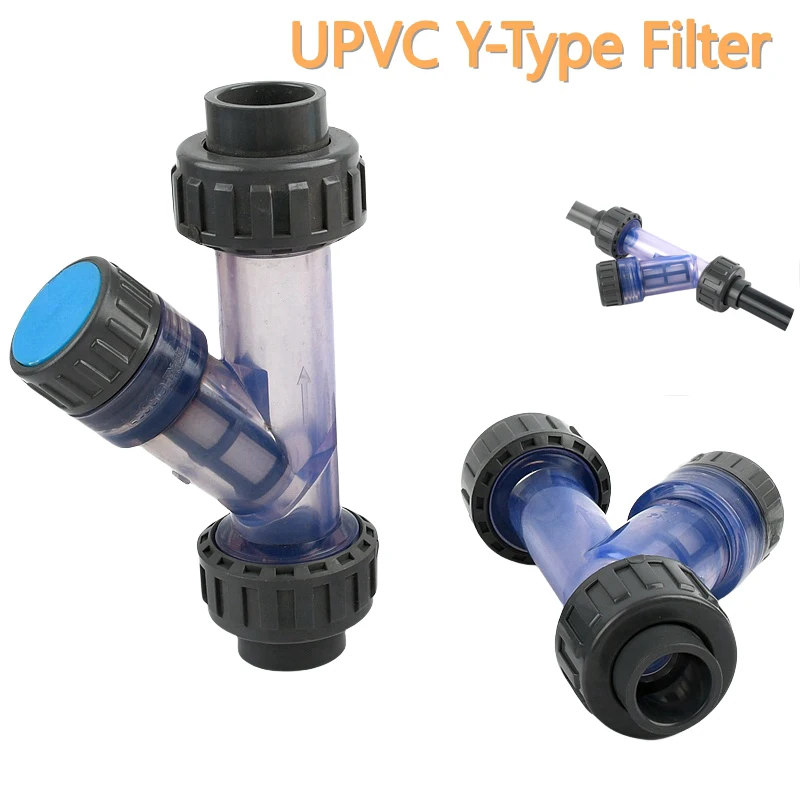 1PC I.D 20mm~63mm Transparent UPVC Y-Type Filter Aquarium Fish Tank Water Pipe Filters Coulping Garden Irrigation Adapter Joints