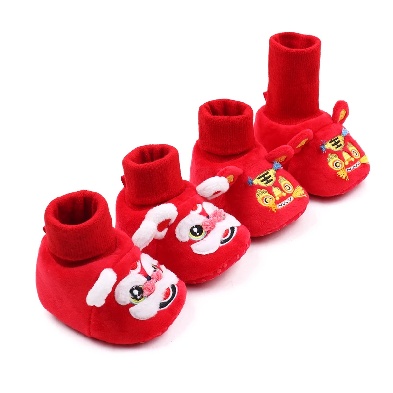 New Year Tiger Head Baby Girls Boys Shoes Socks Tradition Chinese Clothing Soft Sole Comfortable Neonatal Prewalker Indoor Shoes