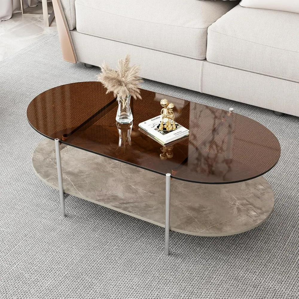 

2-Tier Modern Side Table with Storage Space, Center Table for Home, Office, Living Room