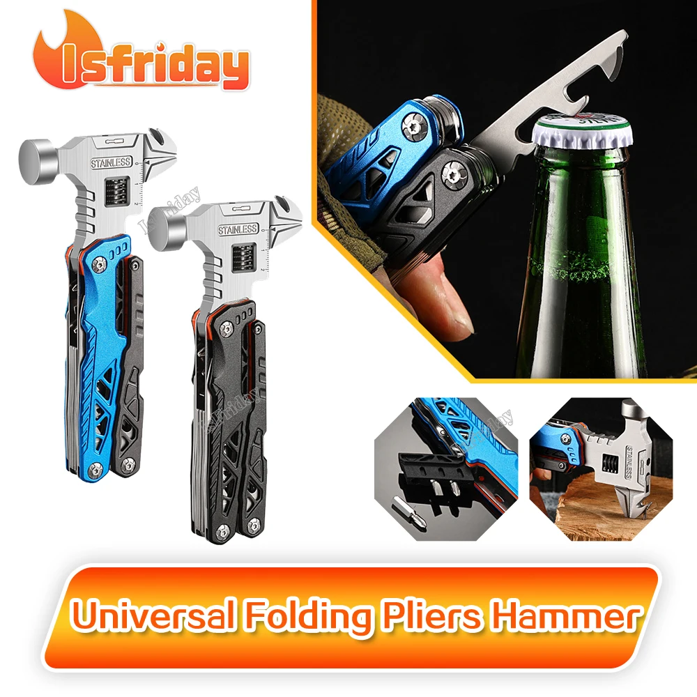 

Universal Folding Pliers Hammer EDC tool Wrench Outdoor Camping Multifunct Hammer Steel Folding Nail Hammer Pliers Hand Tools