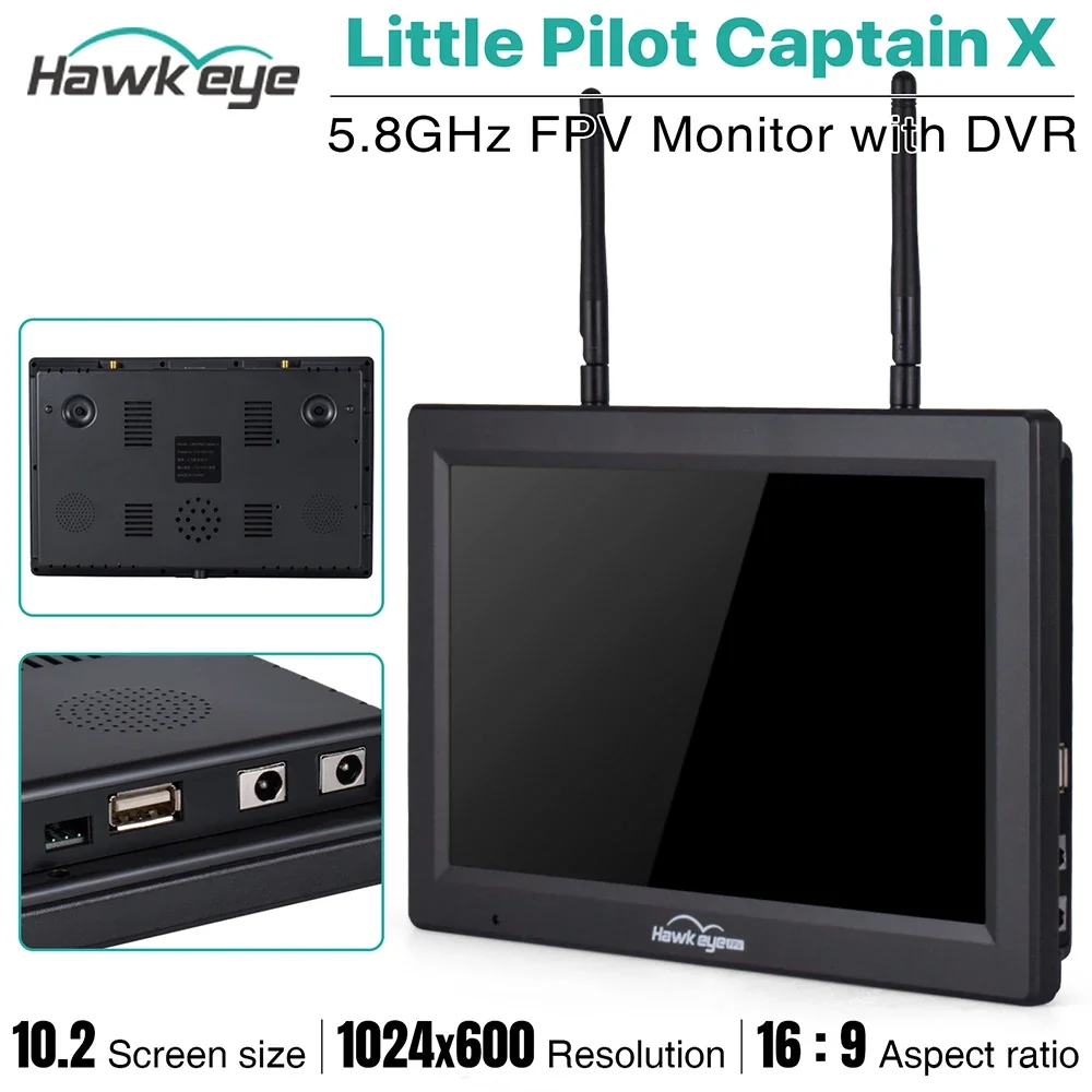 Hawkeye Little Pilot Captain X FPV Monitor with DVR 5.8G 96CH 10.2 Inch Dual Receivers 1024x600 LED 16:9 NTSC/PAL Auto Search