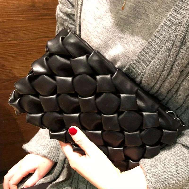 Borsa da donna in morbida pelle PU intrecciata retrò, borsa a tracolla alla moda, borsa a tracolla, busta, pochette di lusso di design vip