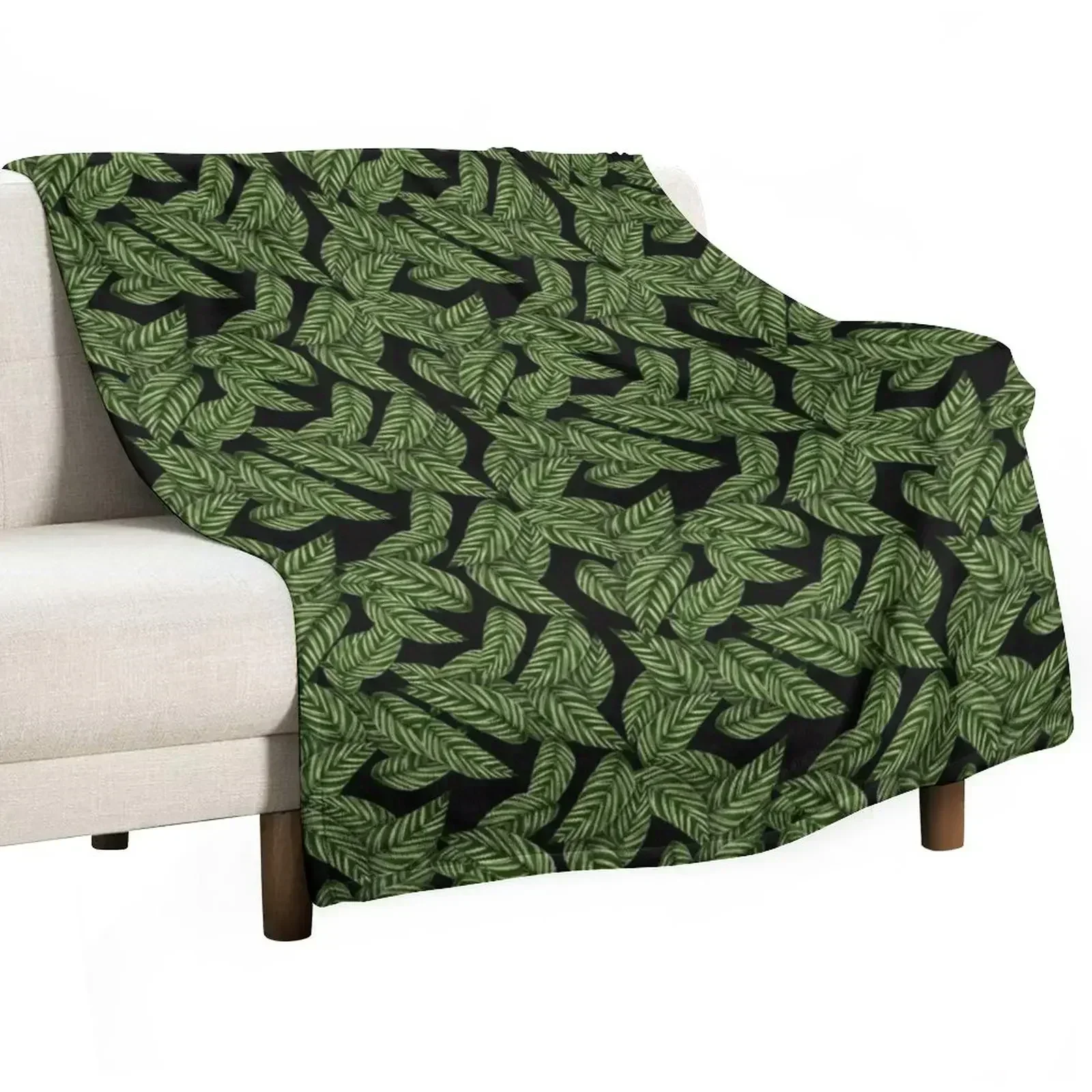 Dark Green Leaf Pattern Throw Blanket Custom Blankets For Sofas Blankets