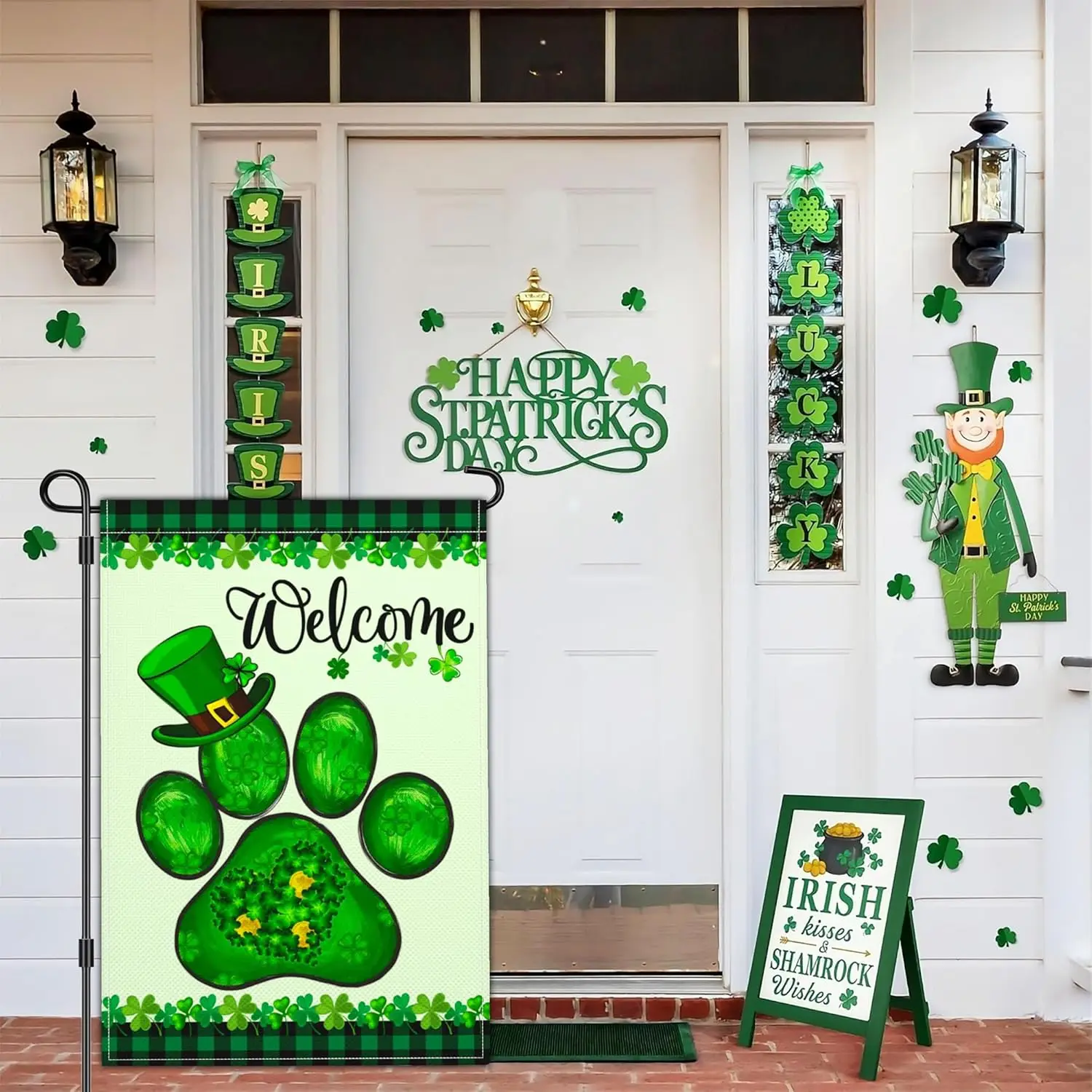 Welcome St Patricks Day Garden Flag Shamrock Irish Dog Paw Garden Flag Happy St Patrick's Day Yard Garden Flags for Outs WWP